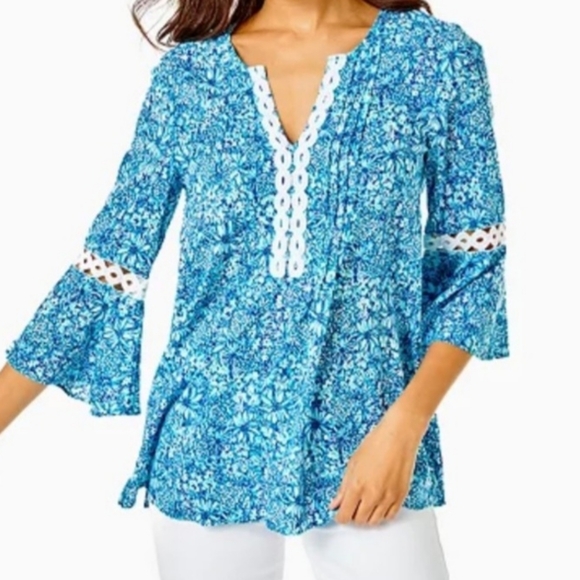 Lilly Pulitzer Embellished Tunic Floral Blouse, Size M - Picture 8 of 8